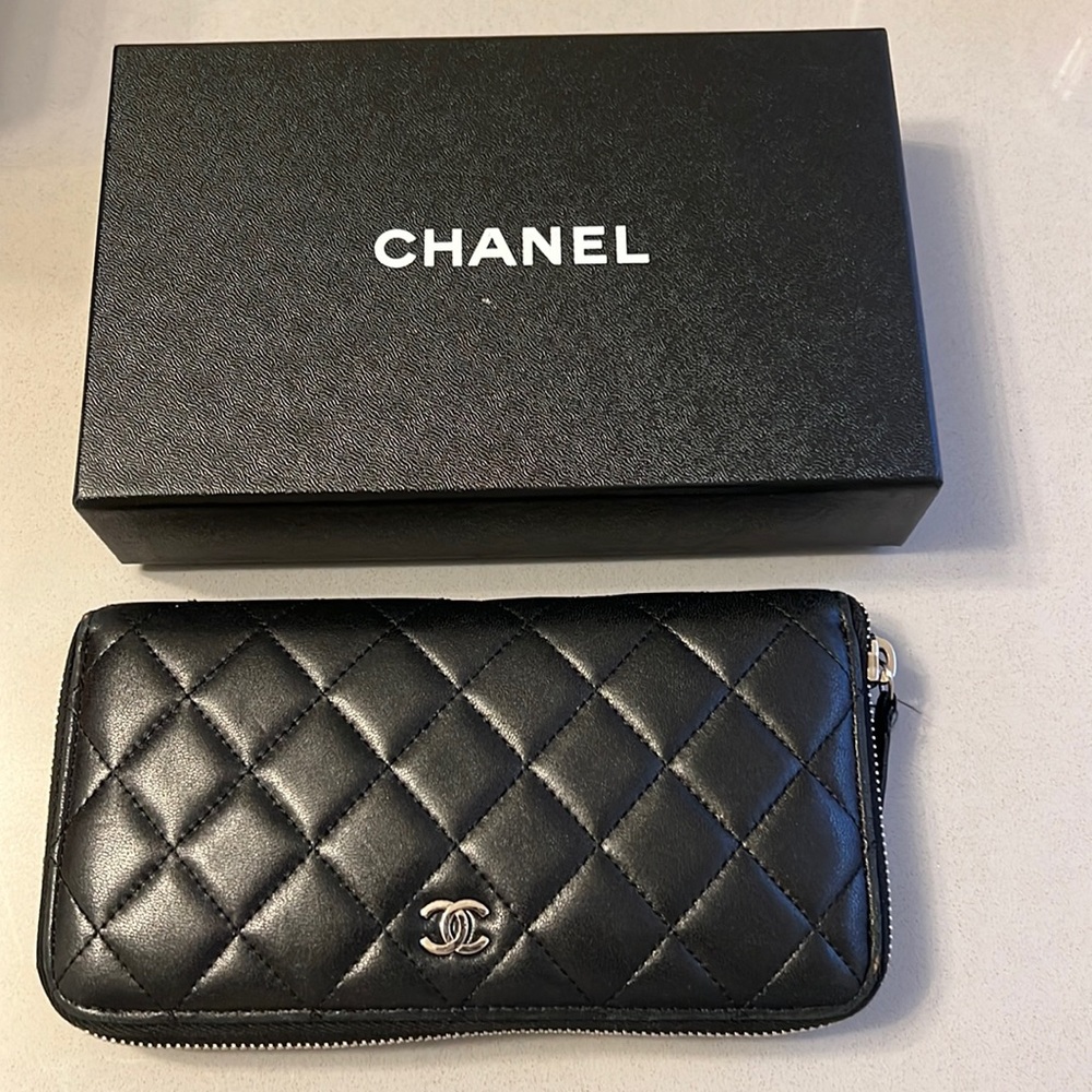 CHANEL zip around wallet with soft lamb skin